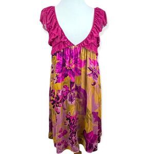 Free People Floral Velvet and Mesh Ruffle Mini Dress Small